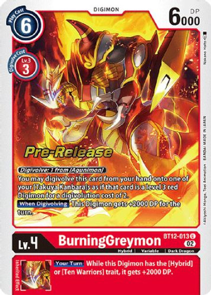 BT12-013U BurningGreymon (Prerelease Stamp) (Foil)