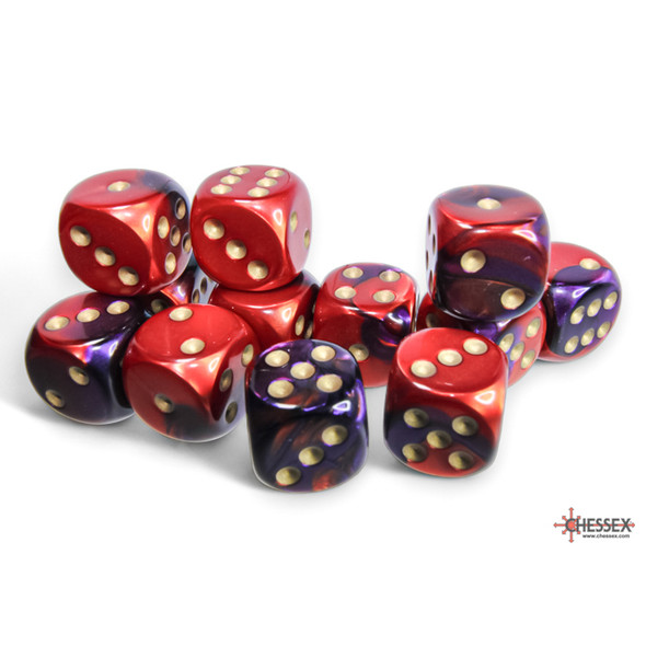 CHX 26626 Gemini Purple-Red/gold 16mm d6 Dice Block (12 dice)