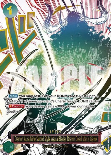 [OP12-037](R) Demon Aura Nine Sword Style Asura Blades Drawn Dead Man's Game (Alternate Art) (Foil)