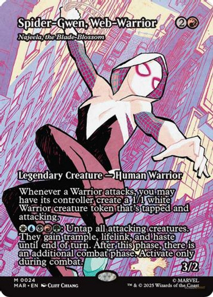 [MAR-0024](M) Spider-Gwen, Web-Warrior - Najeela, the Blade-Blossom (Borderless) (Foil)