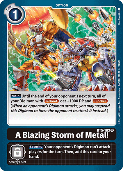 BT05-103U A Blazing Storm of Metal! (Prerelease Stamp)