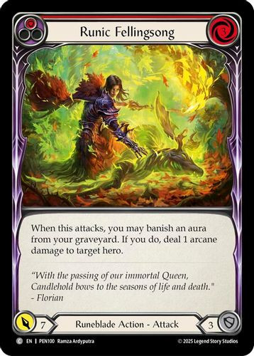 [FAB19 1st][PEN-100](C) Runic Fellingsong (Red) (Rainbow Foil)