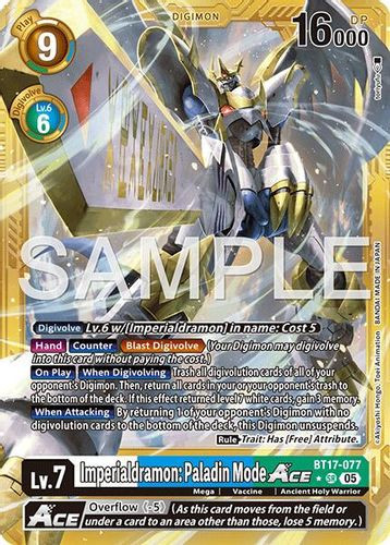 [BT17-077](SR) Imperialdramon: Paladin Mode ACE (AD01 Reprint) (1 Star Gold Frame) (Foil)