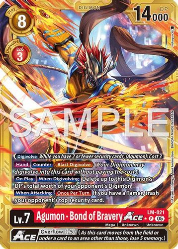 [LM-021](P) Agumon - Bond of Bravery ACE (AD01 Reprint) (1 Star Gold Frame) (Foil)
