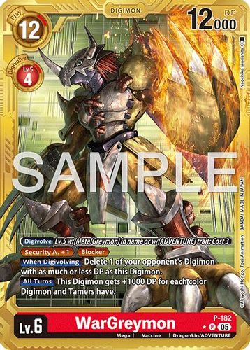 [P-182](P) WarGreymon (AD01 Reprint) (1 Star Gold Frame) (Foil)