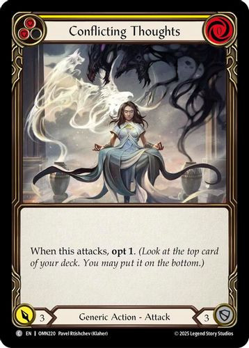 [FAB20 1st][OMN-220](C) Conflicting Thoughts (Yellow) (Rainbow Foil)