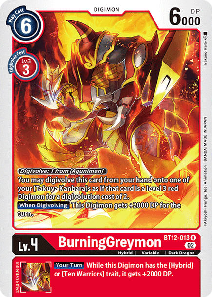 BT12-013U BurningGreymon (Prerelease Stamp)