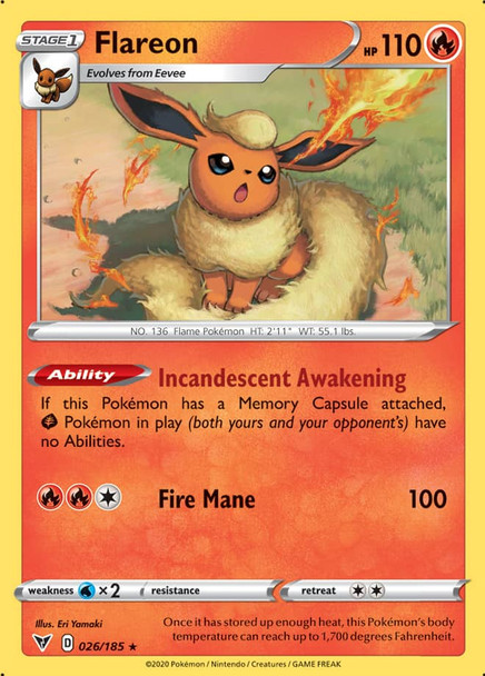 [SWSH04][VIV-026/185R] Flareon (Reverse Holo)