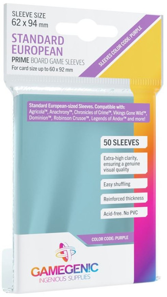 Gamegenic Prime Board Game Sleeves - Standard European-Sized (62 x 94mm) (50Pk)