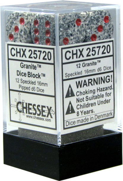 CHX 25720 Speckled Granite 16mm d6 Dice Block (12 dice)