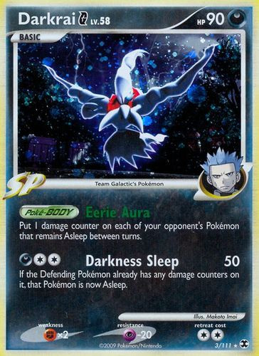 darkrai pokemon card holographic LV.38 Great Encounters Rare Holofoil # 3 [1D] Hypnoblast (30) Your opponents Active Pokemon is now Asleep Darkrai 136/197 Rare Reverse HOLO