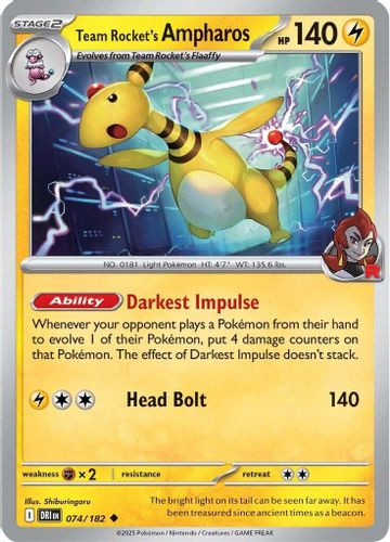 [SV10][DRI-074/182](UC) Team Rocket's Ampharos (Reverse Holo)