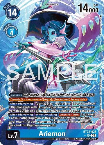[BT22-028](SR) Ariemon (1 Star Alt Art) (Foil)