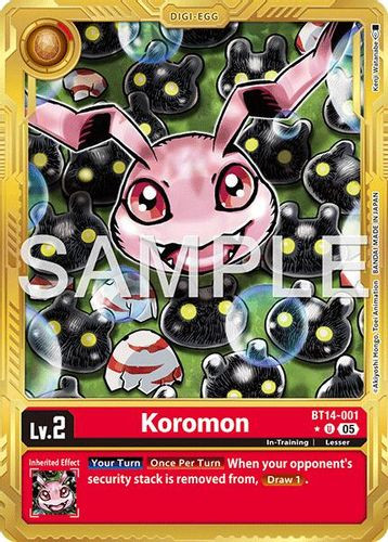 [BT14-001](U) Koromon (AD01 Reprint) (1 Star Gold Frame) (Foil)