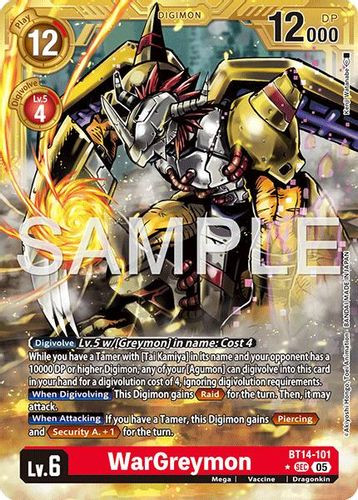 [BT14-101](SEC) WarGreymon (AD01 Reprint) (1 Star Gold Frame) (Foil)