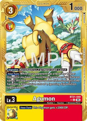[BT21-040](U) Agumon (AD01 Reprint) (1 Star Gold Frame) (Foil)