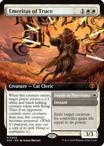 [SOS-0309](M) Emeritus of Truce // Swords to Plowshares (Extended Art) (Foil)