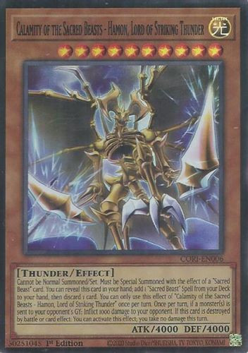 [CORI-EN006] Calamity of the Sacred Beasts - Hamon, Lord of Striking Thunder (Super Rare)<1st>
