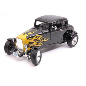 Motor Max #73171 1/18 Ford Five Window-Black/Yellow Flames