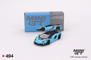 Mini GT #494 1/64 Lamboghini LB-Silhouette Works Aventador-Baby Blue Mini GT #494 1/64 Lamboghini LB-Silhouette Works Aventador-Baby Blue