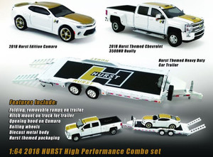 ACME #51323 1/64 2018 Silverado 3500 with Camaro SS & Heavy Duty Trailer