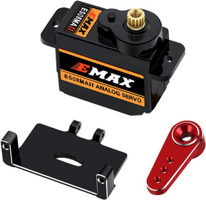 EMax # ES08MA SCX24 12g Analog Metal Gear Servo /Red servo Arm / Black trim on servo mount EMax # ES08MA SCX24 12g Analog Metal Gear Servo /Red servo Arm / Black trim on servo mount