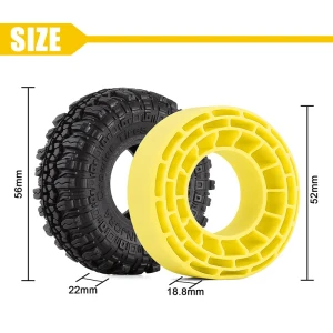 INJORA # YQT-1005-1056YE 1.0" 57*22mm Rock Terrain Tires & Silicone Rubber Inserts Combo (4)