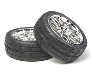 Tamiya #53956 10 Spoke Metal Plated Wheel w/Cemented Radial Tyre (24mm Offset 0) 2pce Tamiya #53956 10 Spoke Metal Plated Wheel w/Cemented Radial Tyre (24mm Offset 0) 2pce