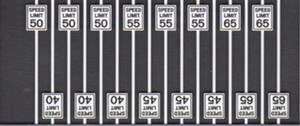 Tichy Train Group #8260 Speed Limit Signs 3 EA 40, 45, 50 & 55 MPH 4 EA 65 MPH 16 Pieces HO Scale