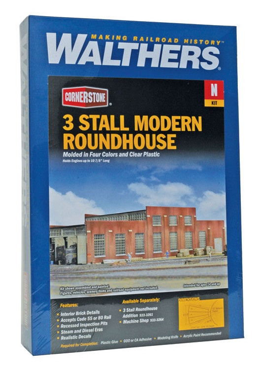 Walthers Cornerstone #933-3260 N 3-Stall Modern Roundhouse -- Kit