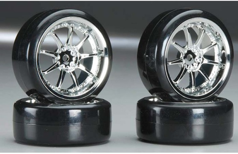 Integy #INTC23244 "Type 5" Drift Wheels and Tires (Chrome 4)