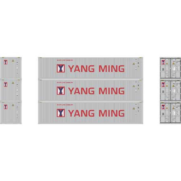 Athearn #ATH27051 HO 40' Corrugated Low Container, Yang Ming/New (3)