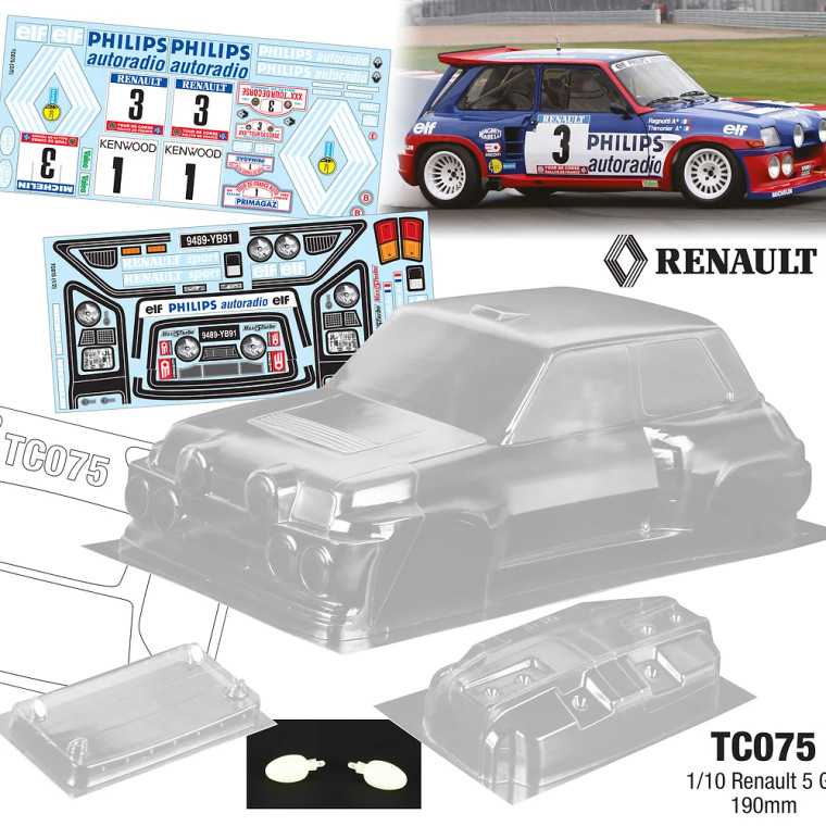 Team C #TC075-P 1/10 Renault 5 GT Group B Rally -Phillips 190mm