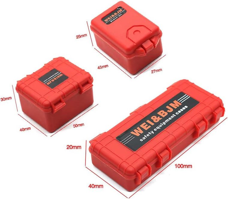 AXe # 1/10 3Pcs 1/10 RED Mini Toolbox Luggage Case Truck Accessories