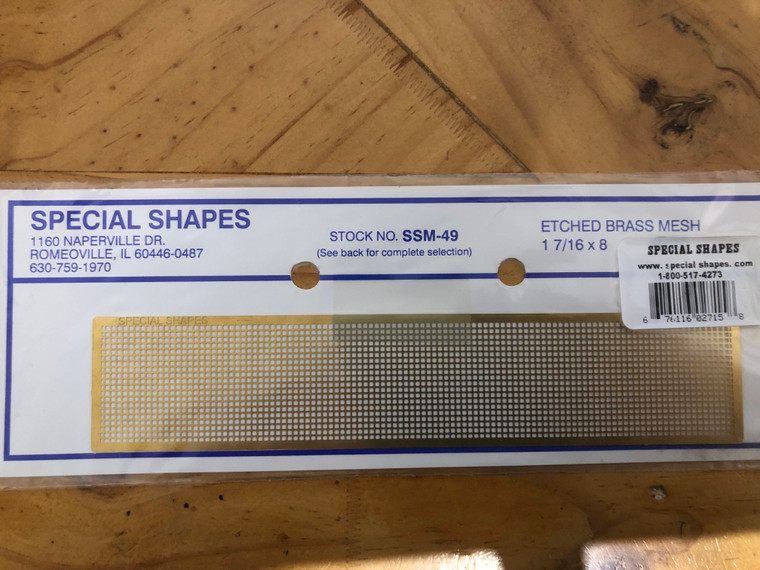 Special Shapes # SSM-49.    1.5mm Square mesh   1 7/16 x 8    Brass Mesh
