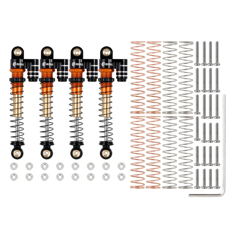 INJORA #  SCX24 GOLD 43mm Aluminum Threaded Double Barrel Shocks With Fake Reservoir