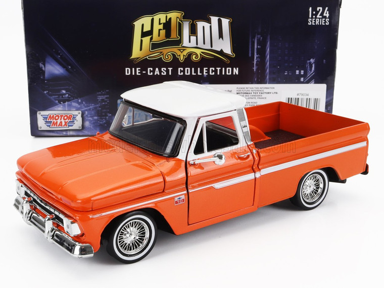 Motor Max #79034 1/24 1966 Chevy C10 Fleetside-Met.Orange/White