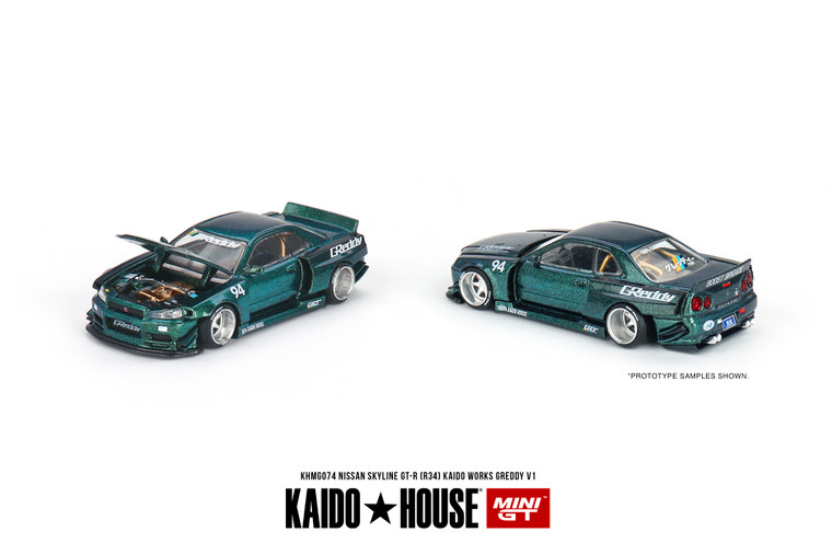 Mini GT #MGTKHMG074  1/64 Kaido House Nissan Skyline GT-R (R34) -Greddy