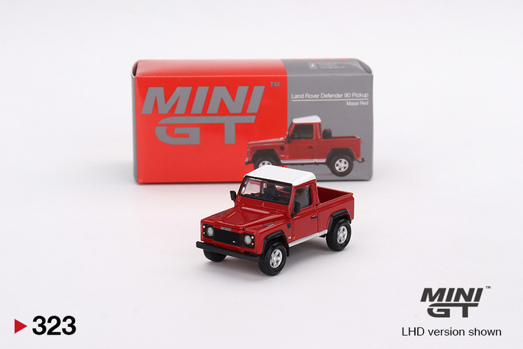 Mini GT #MGT00323 1/64 Land Rover Defender 90 Pickup-Masai Red