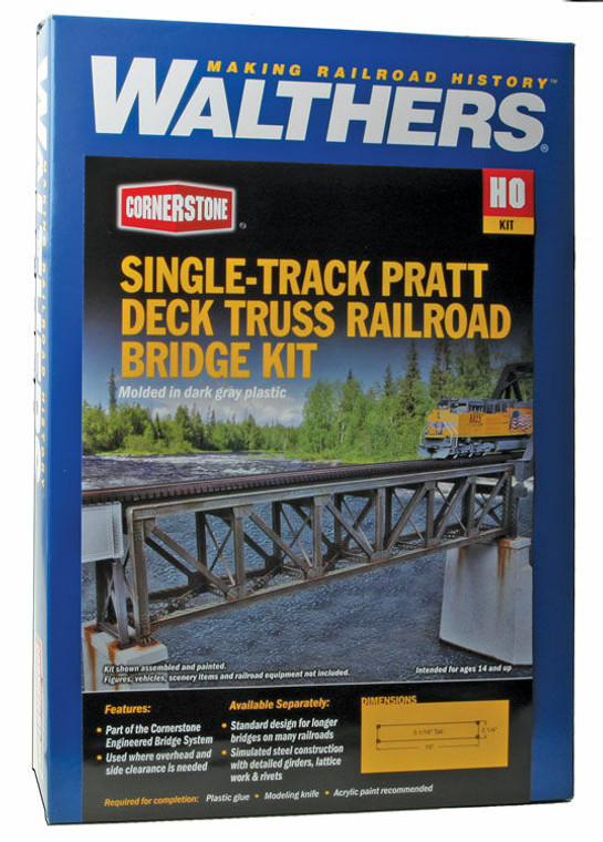 Cornerstone # 933-4520 HO 109' Single-Track Pratt Deck Truss Railroad Bridge