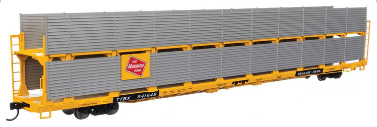 Walthers Mainline # 910-8117 HO 89' Flatcar w/Bi-Level Shielded Auto Rack - Ready to Run -- Milwaukee