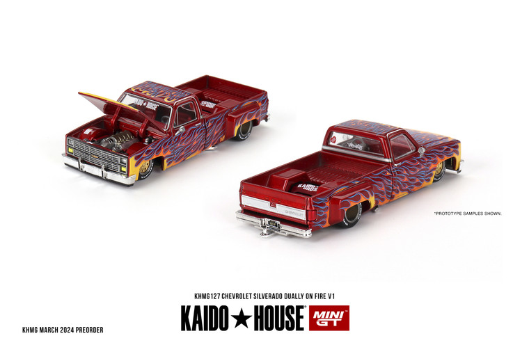 Mini GT #MGTKHMG127 1/64 Chevrolet Silvarado Dually-On Fire