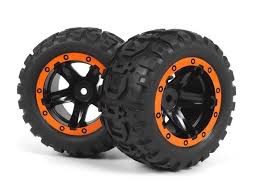 BlackZon # 540195 Blackzon Slyder MT Wheels/Tyres Assembled (Black/Orange )1Pr