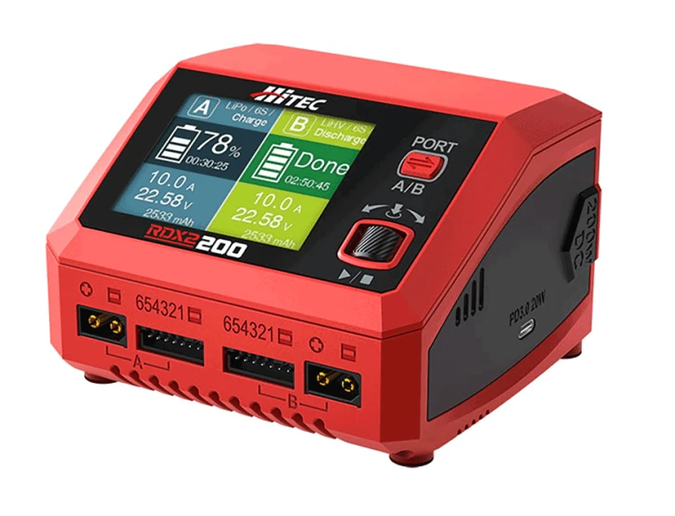 Hitec #HTC44370 RDX2 2-Port 100W Shared 1S-6S AC/DC LiPo Battery Charger