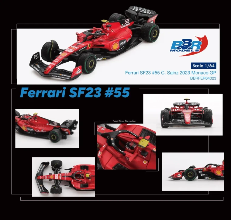 BBR #BBRFER64023 1/64 Ferrari Sf23 #55 C. Sainz Monaco Gp 2023
