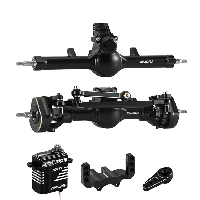 INJORA # SCX24-190BKFR-INJS11 V2 +4mm Planet Axles & Servo Kit for 1/24 SCX24,