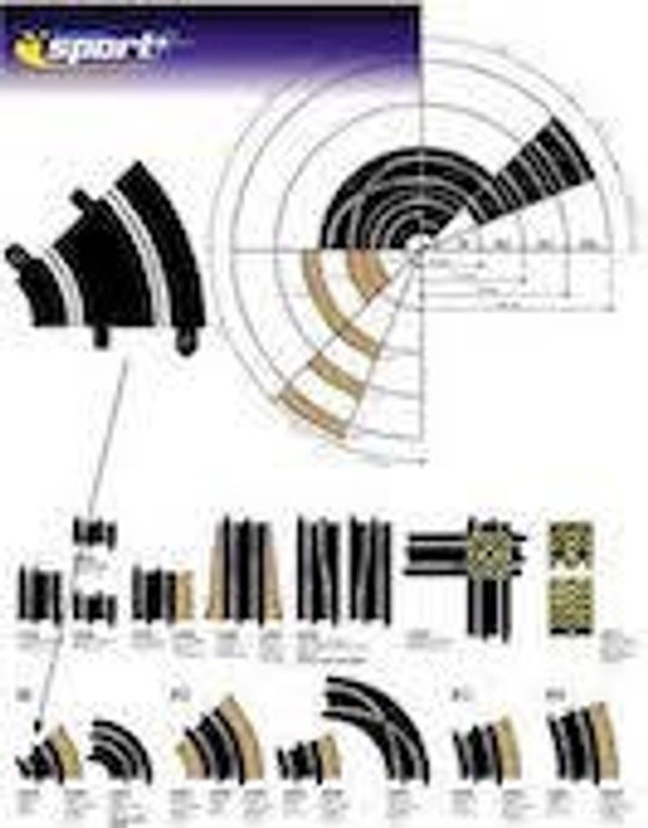 Scalextric #C8202 Radius 1 Curve 2pcs 45 Degrees