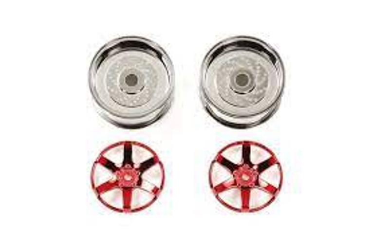 Tamiya #54551 Red Plated 2Pce 6-Spoke Wheels (26mm Width,Offset+2)