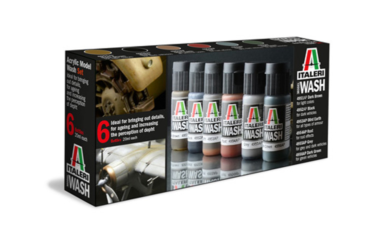 Italeri #448AP Acrylic Model Washes-6 Colours