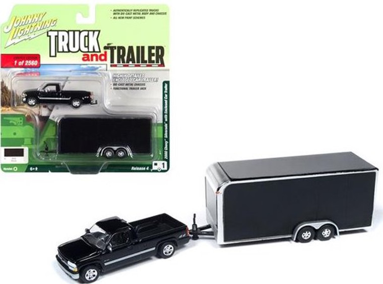 Johnny Lightning #JLBT009 1/64 2000 Chevy Silverado w/ Enclosed Car Trailer